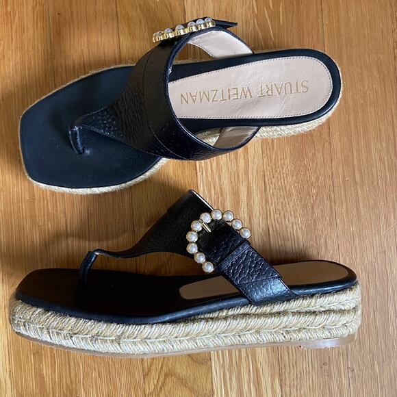 Stuart Weitzman Black Sandals with Pearl Detail - Picture 4 of 9